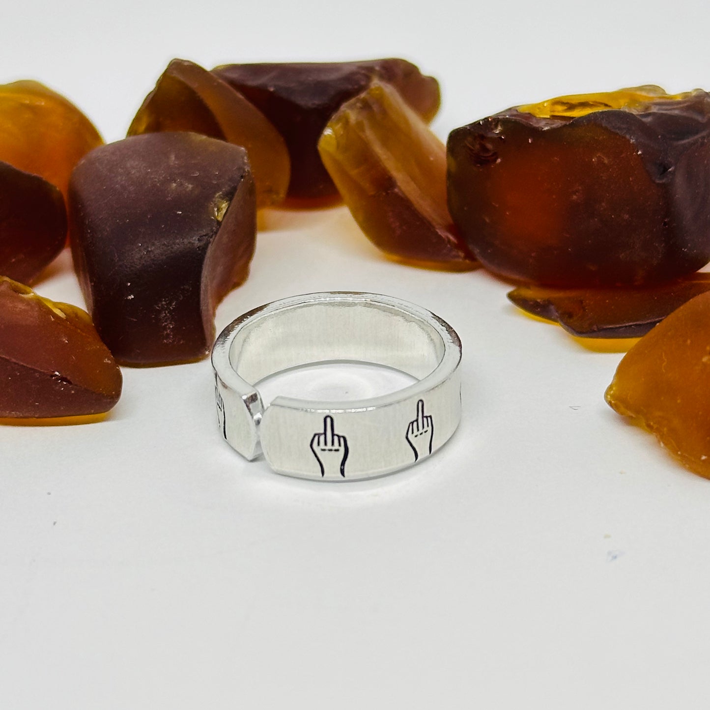 Middle Finger Design Stacking Adult Ring | Statement Ring | Stamped Metal F You Ring