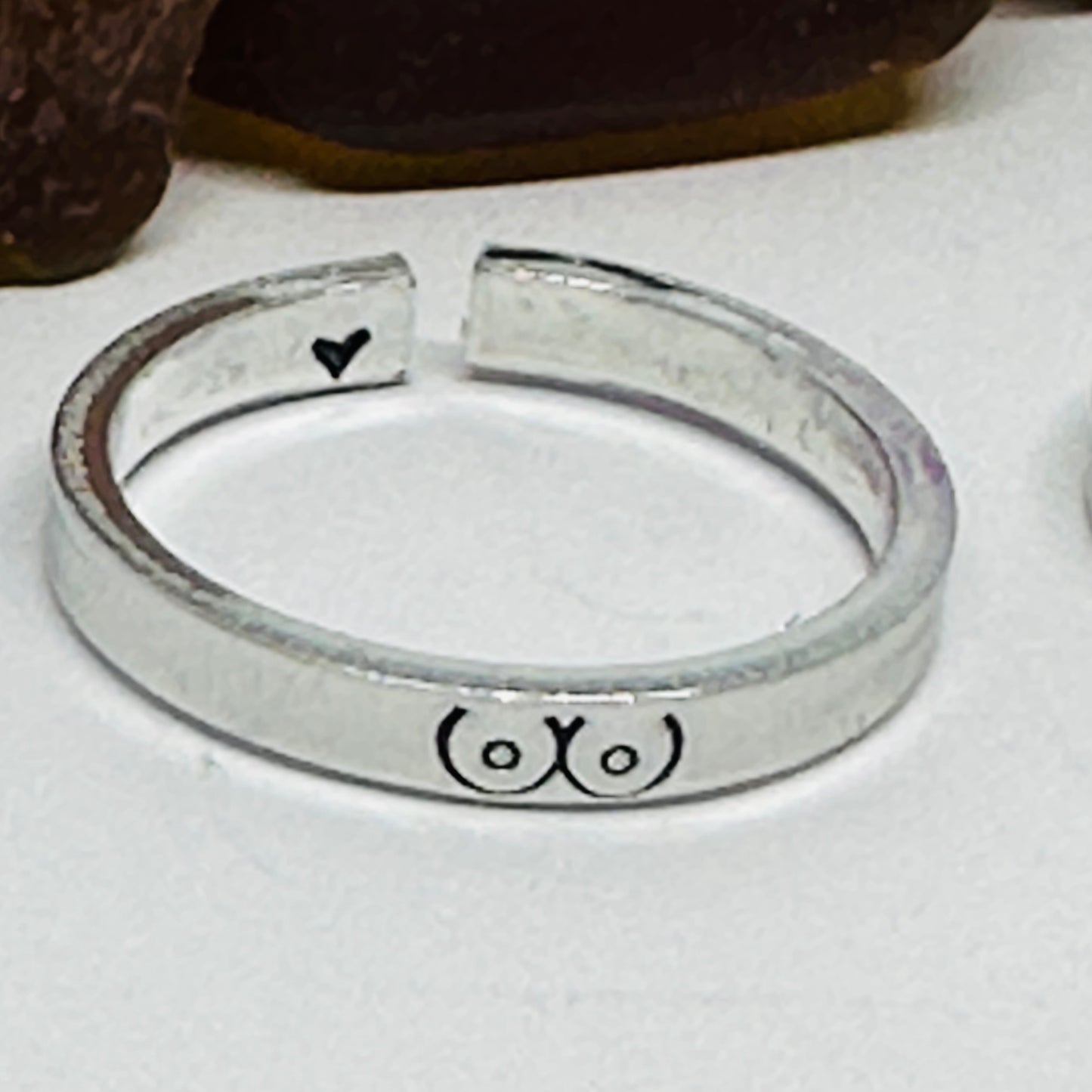 Boobs Design Mini Stacking Adult Ring | Statement Ring | Stamped Metal Boobies Ring | Stacking Stamped Metal Ring | Stamped Metal Bewbies