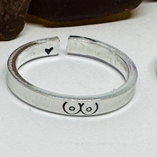 Boobs Design Mini Stacking Adult Ring | Statement Ring | Stamped Metal Boobies Ring | Stacking Stamped Metal Ring | Stamped Metal Bewbies