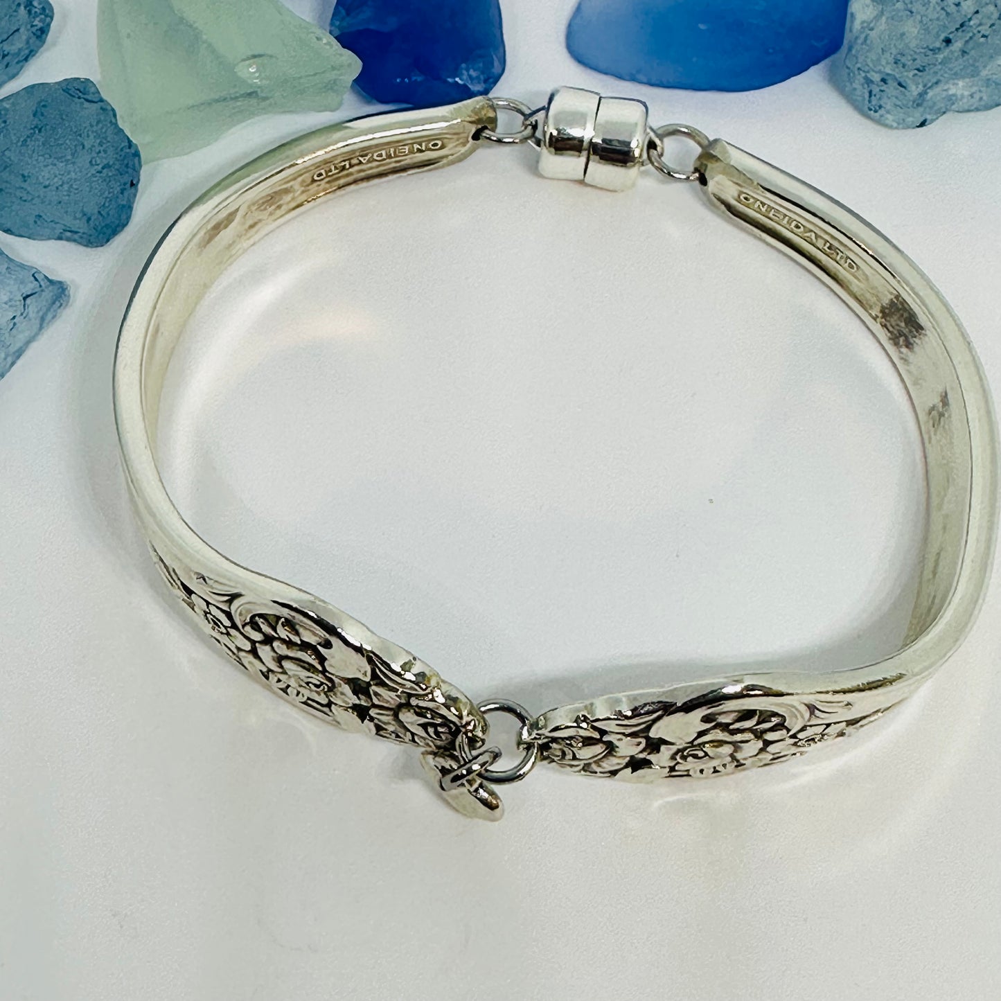 “Plantation” with Tiny Heart Charm - 1948 Spoon Bracelet | Vintage Silverware | Oneida | Up-Cycled Antique Silverware Spoon Bracelet