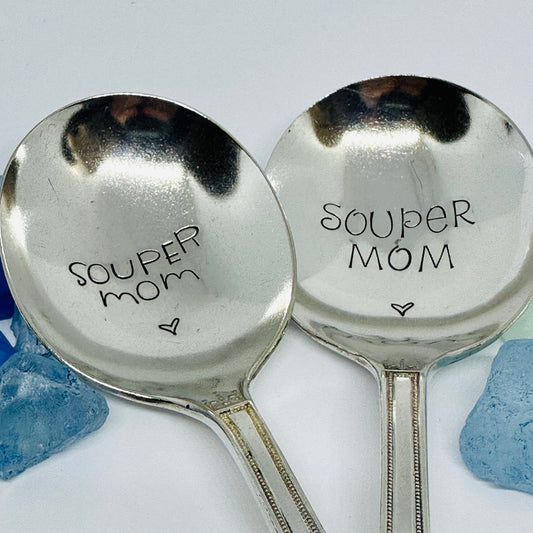 "Souper Mom" Vintage Silverplated Hand Stamped Spoon | Novelty | Mother's Day | Grandma Sister Aunt Daughter Gift