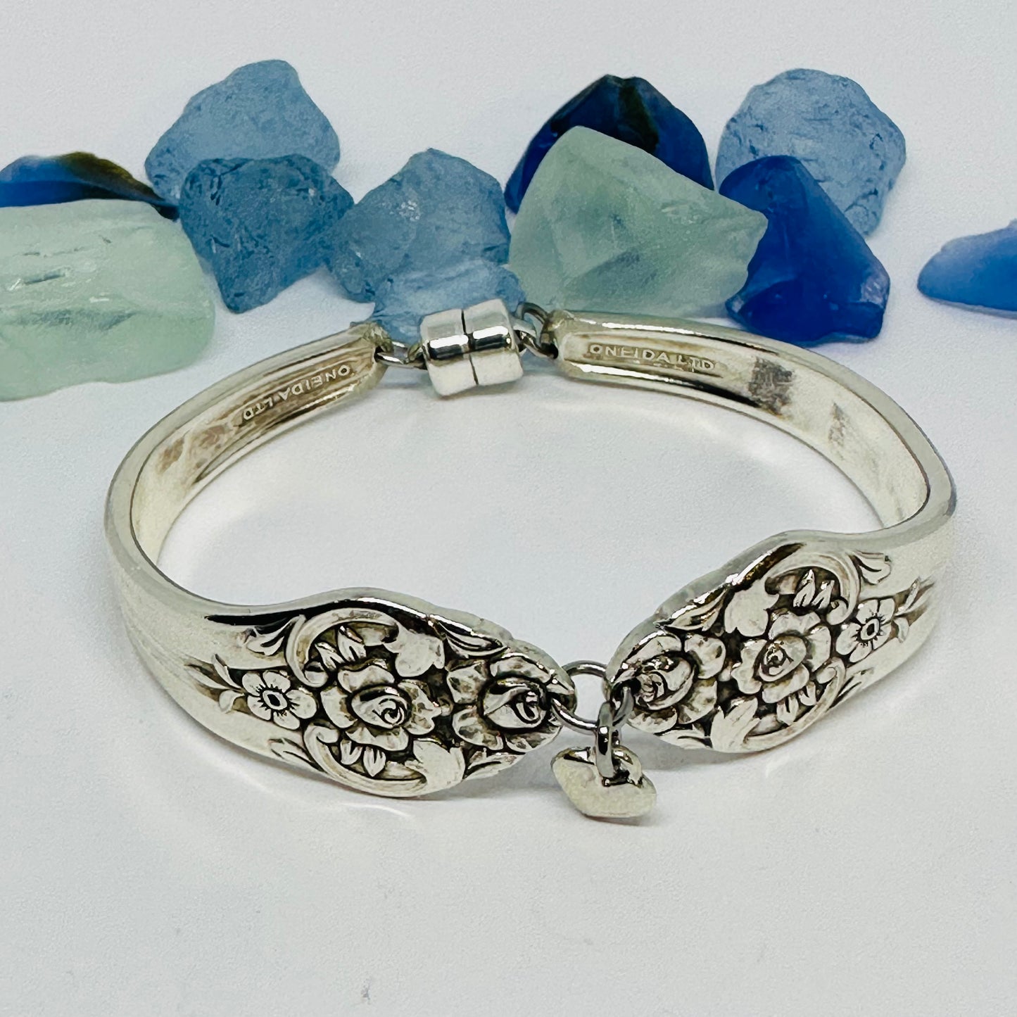 “Plantation” with Tiny Heart Charm - 1948 Spoon Bracelet | Vintage Silverware | Oneida | Up-Cycled Antique Silverware Spoon Bracelet