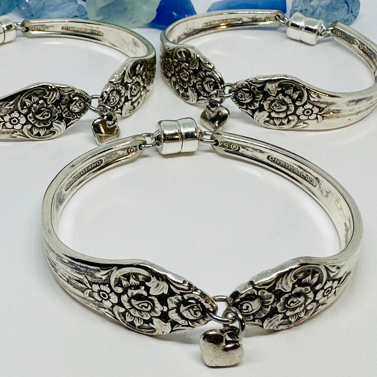 “Plantation” with Tiny Heart Charm - 1948 Spoon Bracelet | Vintage Silverware | Oneida | Up-Cycled Antique Silverware Spoon Bracelet