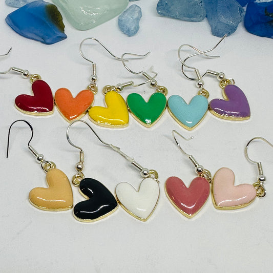 Enamel Heart Silver Wire Earrings | Colorful Hearts | Gifts for Her