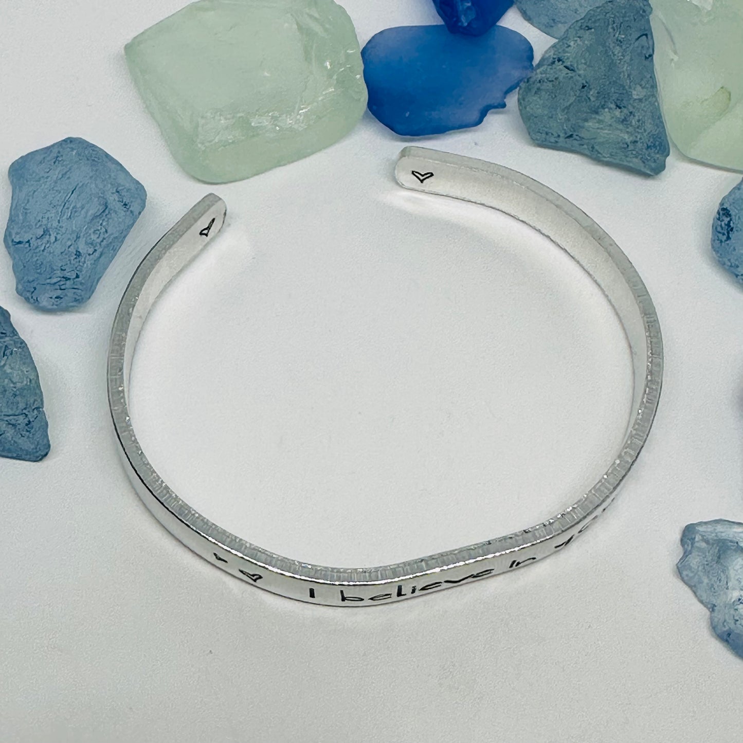 “I believe in you” Hand Stamped Metal Cuff Bracelet | Support | Aluminum