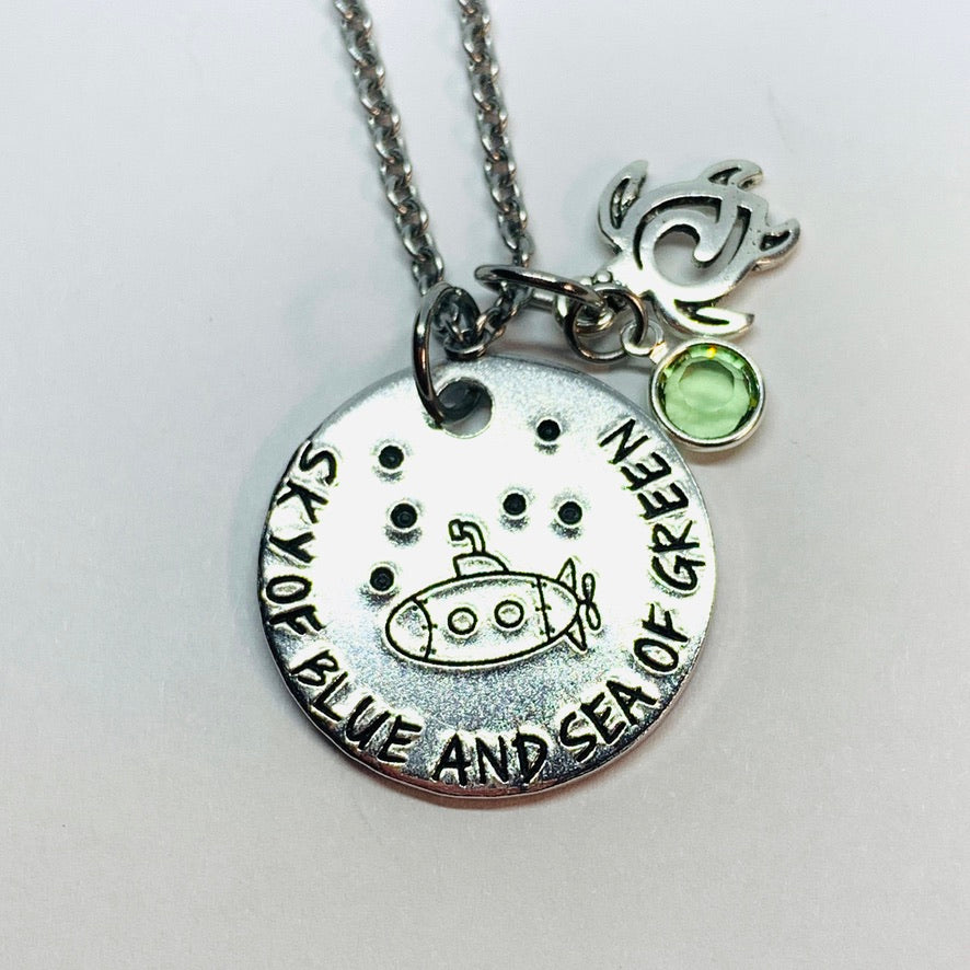 ... sky of blue and sea of green - Hand Stamped Necklace