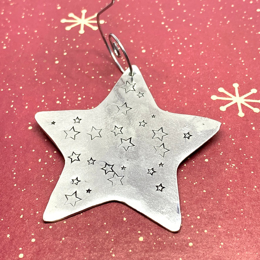 Oh Holy Night - Hand Stamped Ornament | Pewter Star Ornament | Christmas Ornament Religious | Hand Crafted Pewter Ornament | Holiday | Tree Decoration