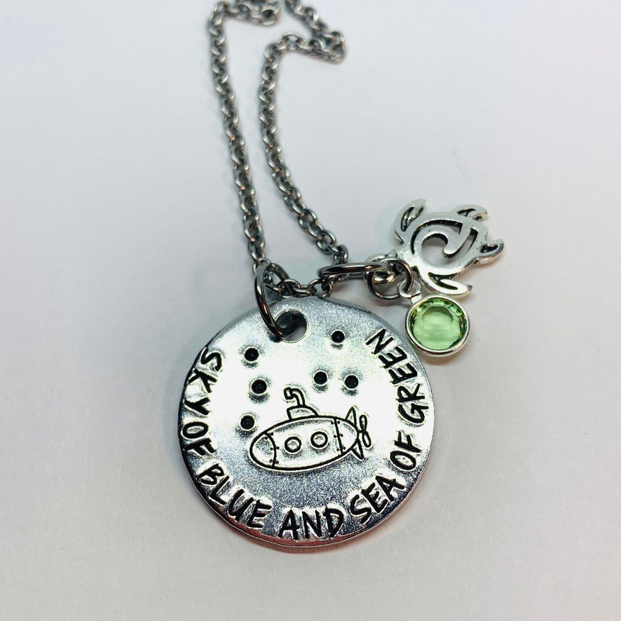 ... sky of blue and sea of green - Hand Stamped Necklace