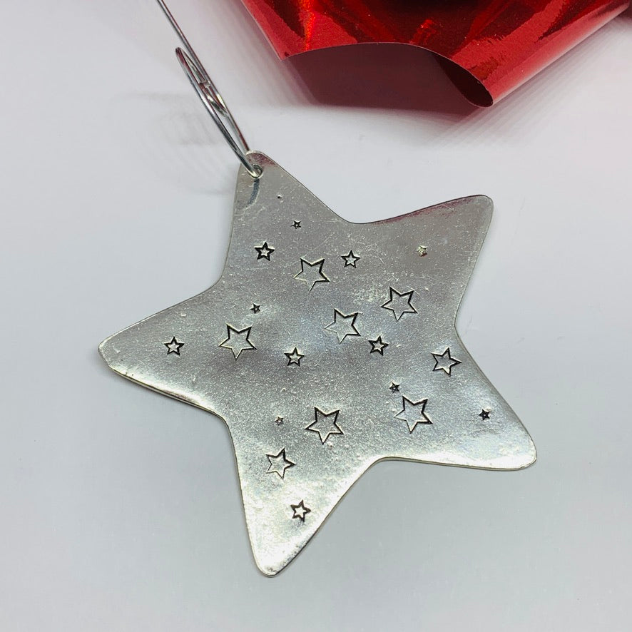 Oh Holy Night - Hand Stamped Ornament | Pewter Star Ornament | Christmas Ornament Religious | Hand Crafted Pewter Ornament | Holiday | Tree Decoration