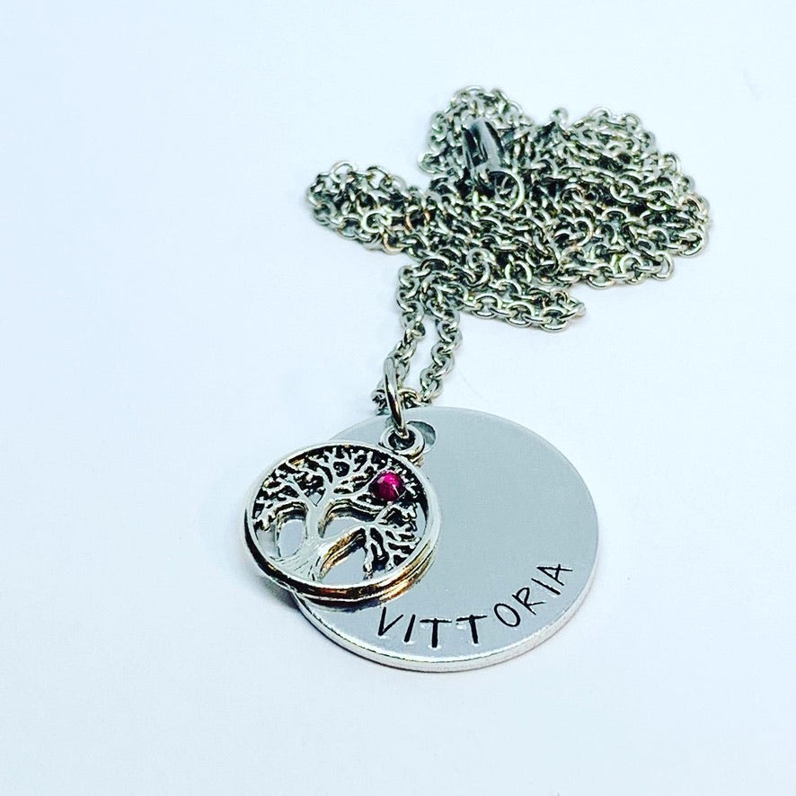 Tree of Life (Birthstone Optional) - Hand Stamped Necklace - Personalize Me!