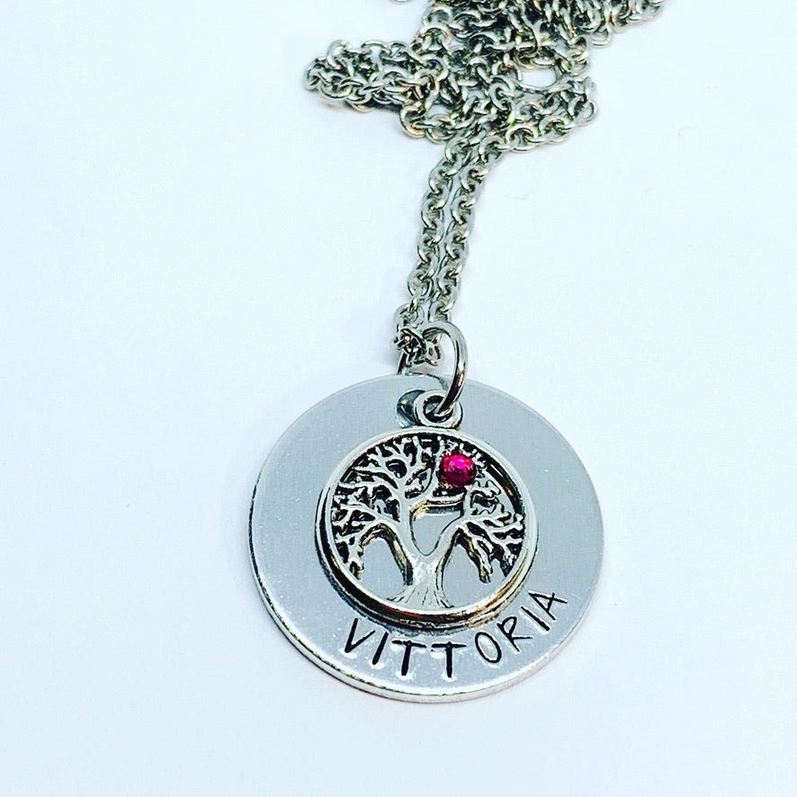 Tree of Life (Birthstone Optional) - Hand Stamped Necklace - Personalize Me!