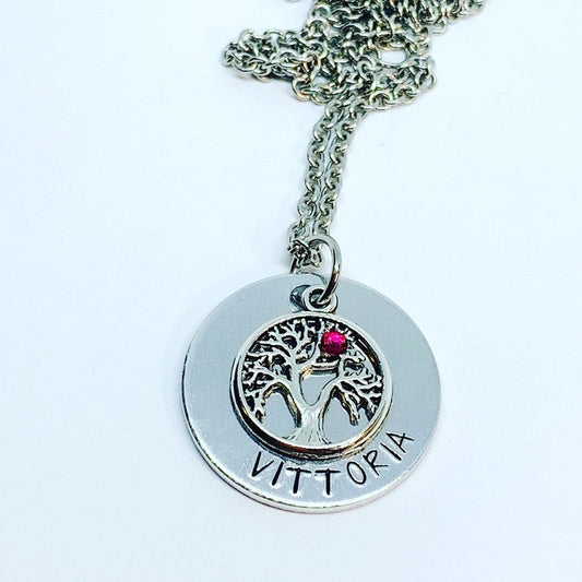 Tree of Life (Birthstone Optional) - Hand Stamped Necklace - Personalize Me!