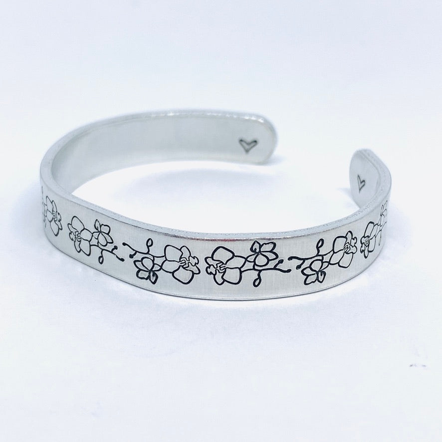 Orchids - Hand Stamped Cuff Bracelet
