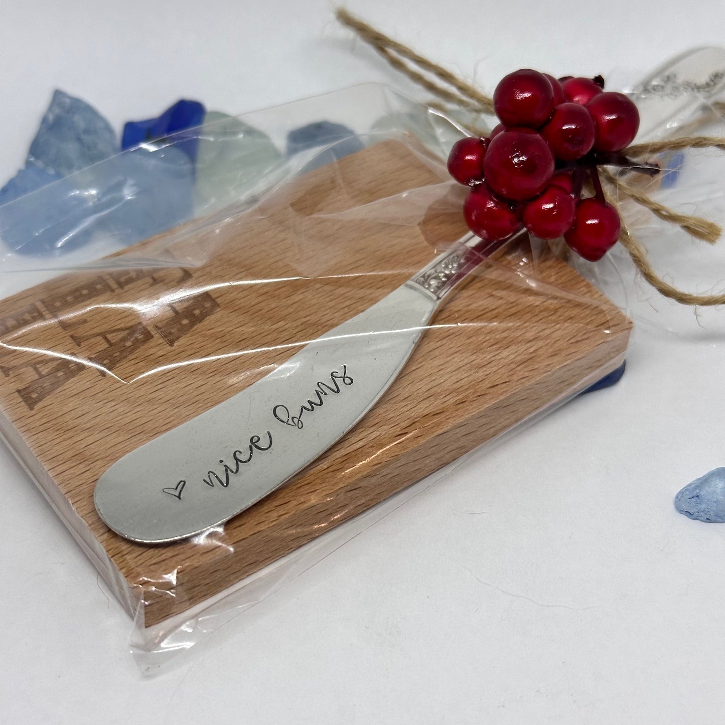 Gift Set - Vintage Silver Plated Hand Stamped Butter Knife & Cutting Board | Cheese Knife | Charcuterie