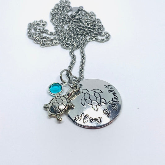 Slow & Steady Turtle - Hand Stamped Necklace