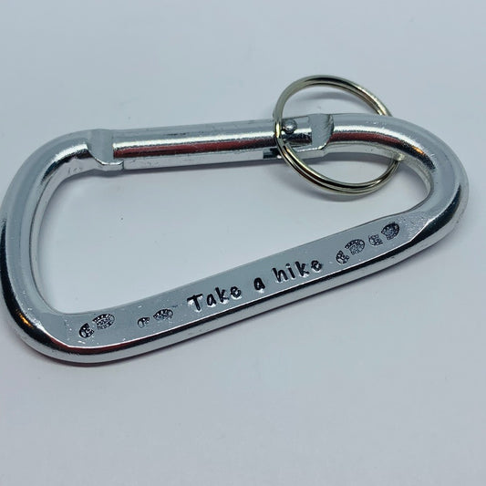Take a hike - Hand Stamped Carabiner