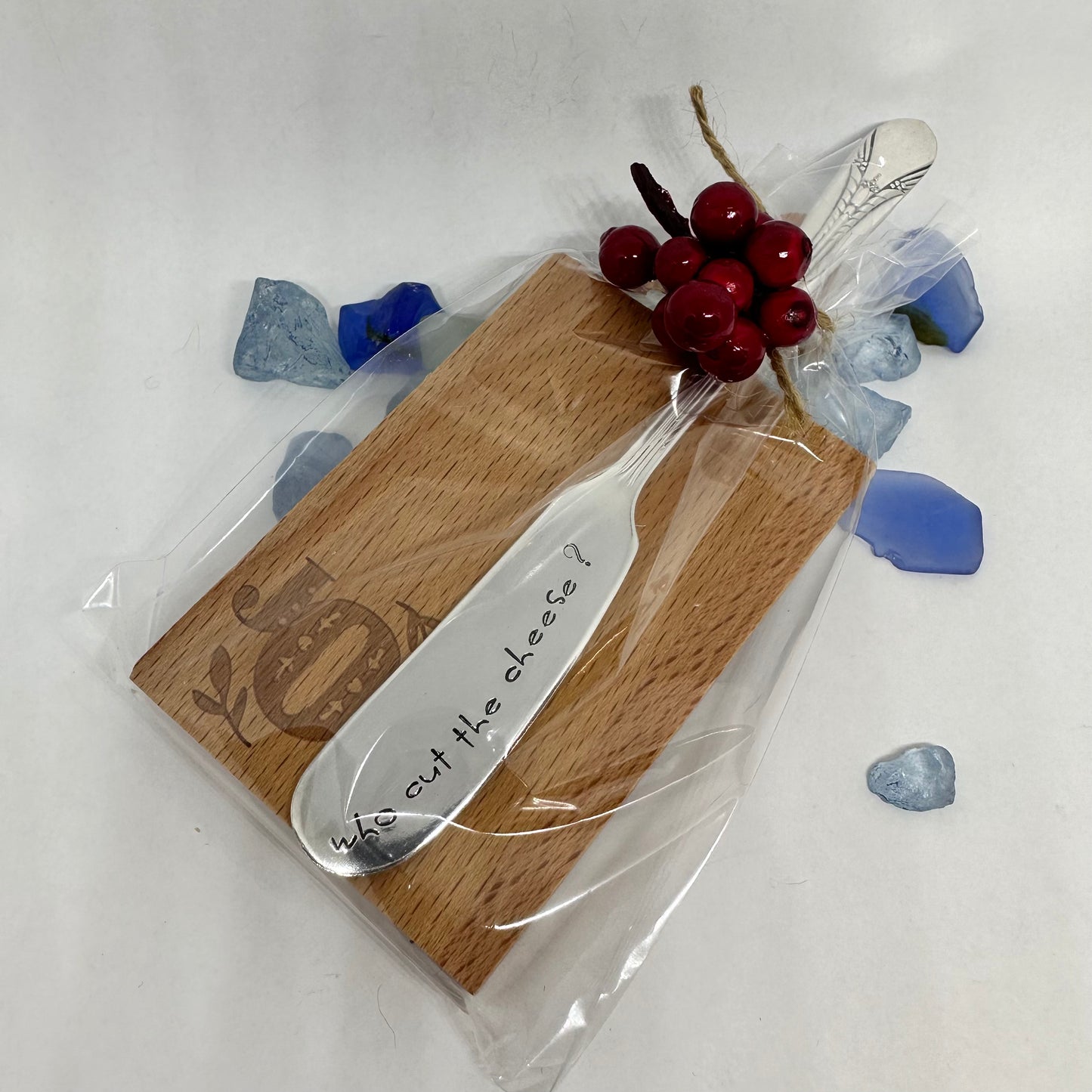 Gift Set - Vintage Silver Plated Hand Stamped Butter Knife & Cutting Board | Cheese Knife | Charcuterie