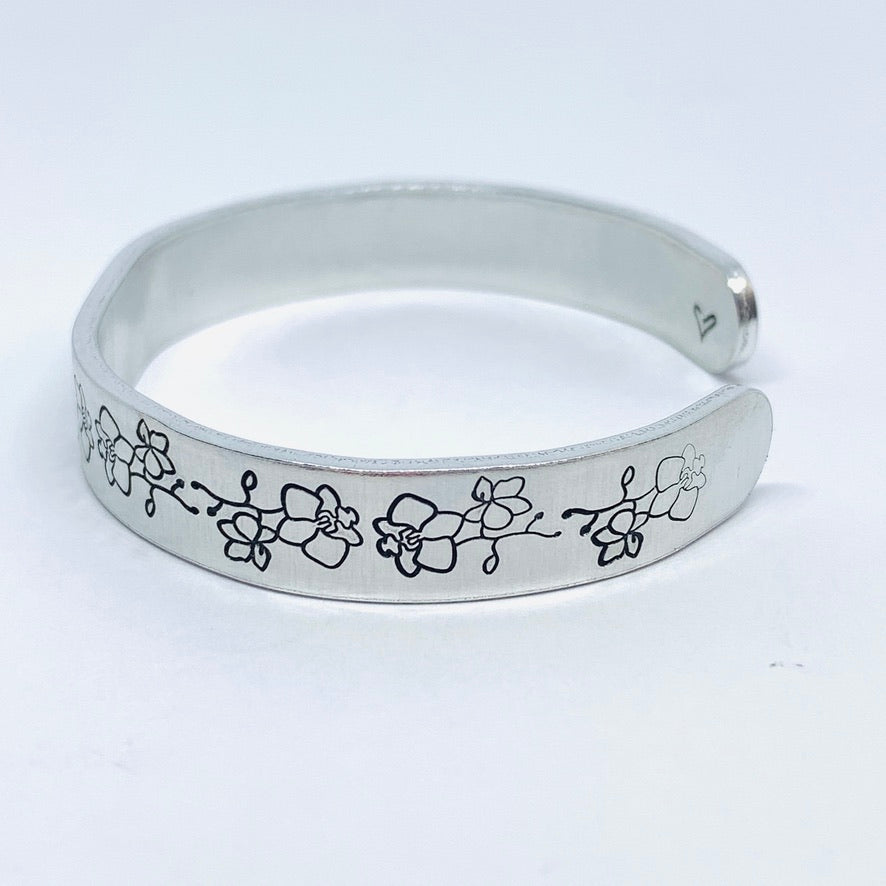 Orchids - Hand Stamped Cuff Bracelet