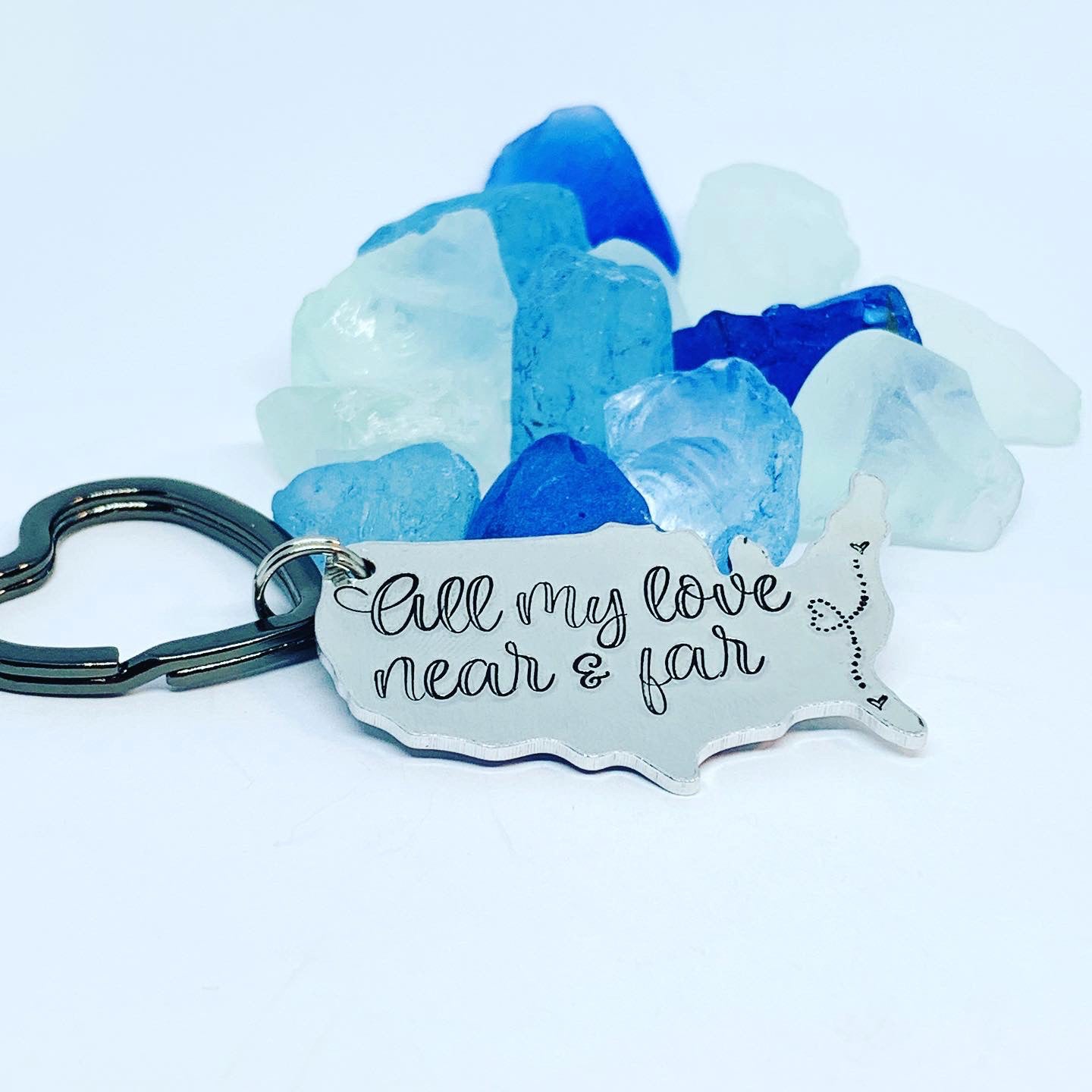 All My Love Near & Far USA Key Ring | Custom Personalized Missing You Friendship US Map | Keychain | Keychain | Long Distance BFF | Friendship Gift