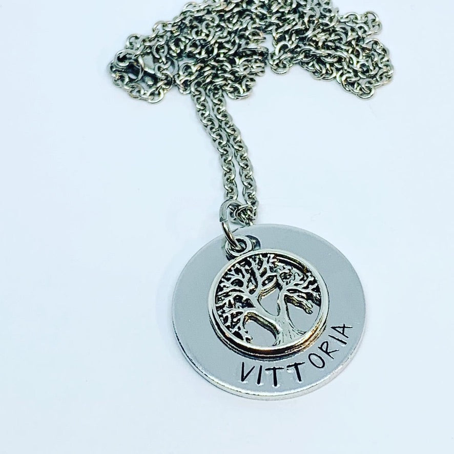 Tree of Life (Birthstone Optional) - Hand Stamped Necklace - Personalize Me!
