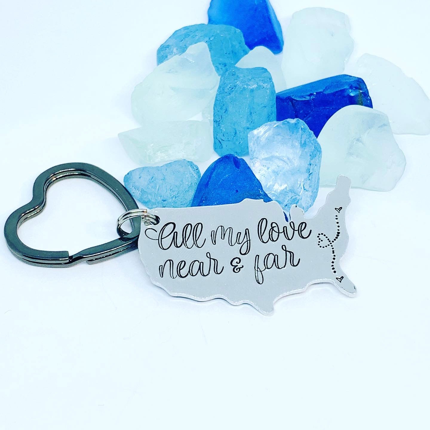 All My Love Near & Far USA Key Ring | Custom Personalized Missing You Friendship US Map | Keychain | Keychain | Long Distance BFF | Friendship Gift