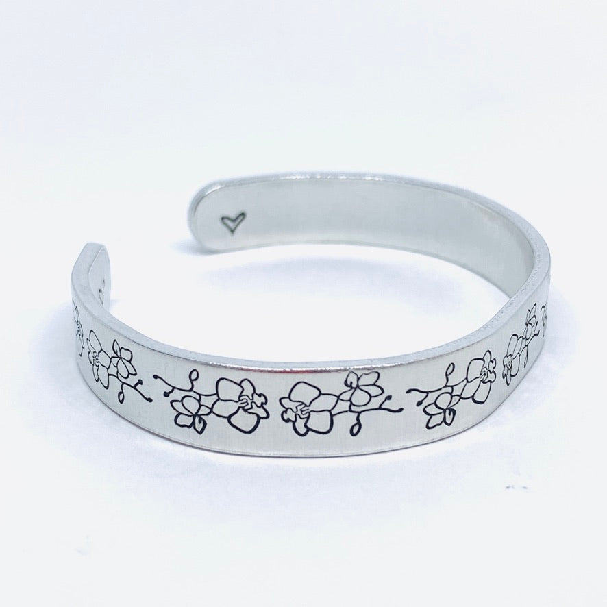 Orchids - Hand Stamped Cuff Bracelet