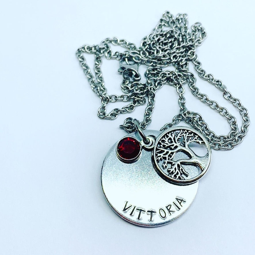 Tree of Life (Birthstone Optional) - Hand Stamped Necklace - Personalize Me!
