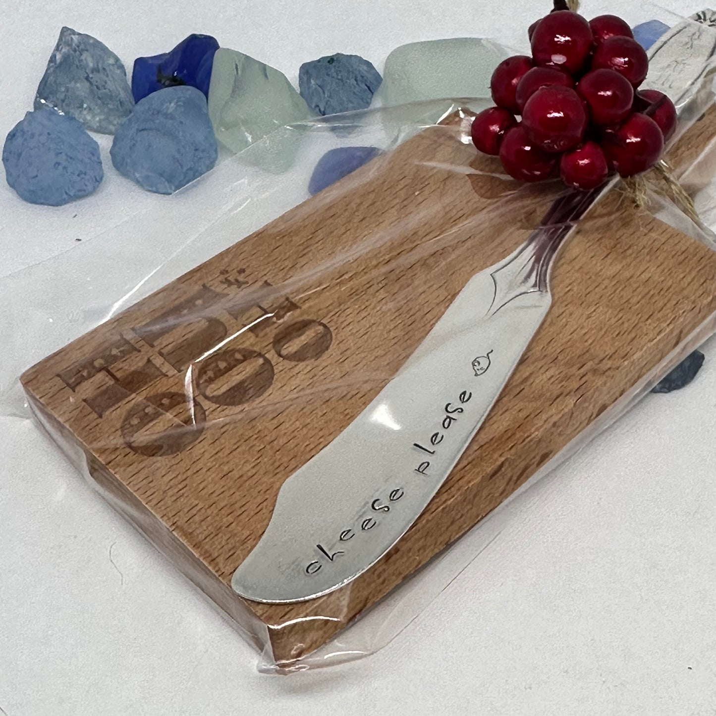 Gift Set - Vintage Silver Plated Hand Stamped Butter Knife & Cutting Board | Cheese Knife | Charcuterie