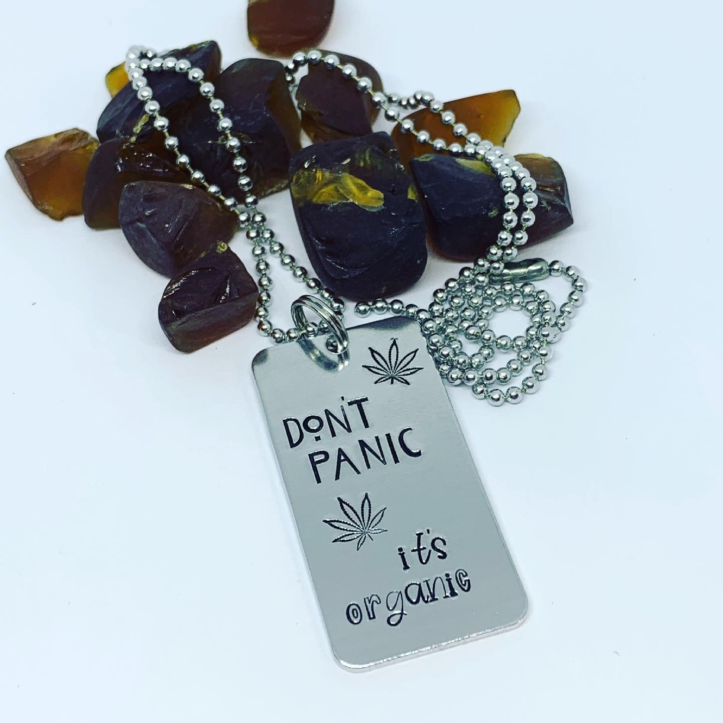 Don't Panic It's Organic Key Ring | Necklace | Earrings | Hemp | Marijuana | Hand Painted | Pot Leaf | Let It Go | CBD