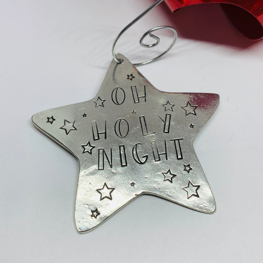 Oh Holy Night - Hand Stamped Ornament | Pewter Star Ornament | Christmas Ornament Religious | Hand Crafted Pewter Ornament | Holiday | Tree Decoration