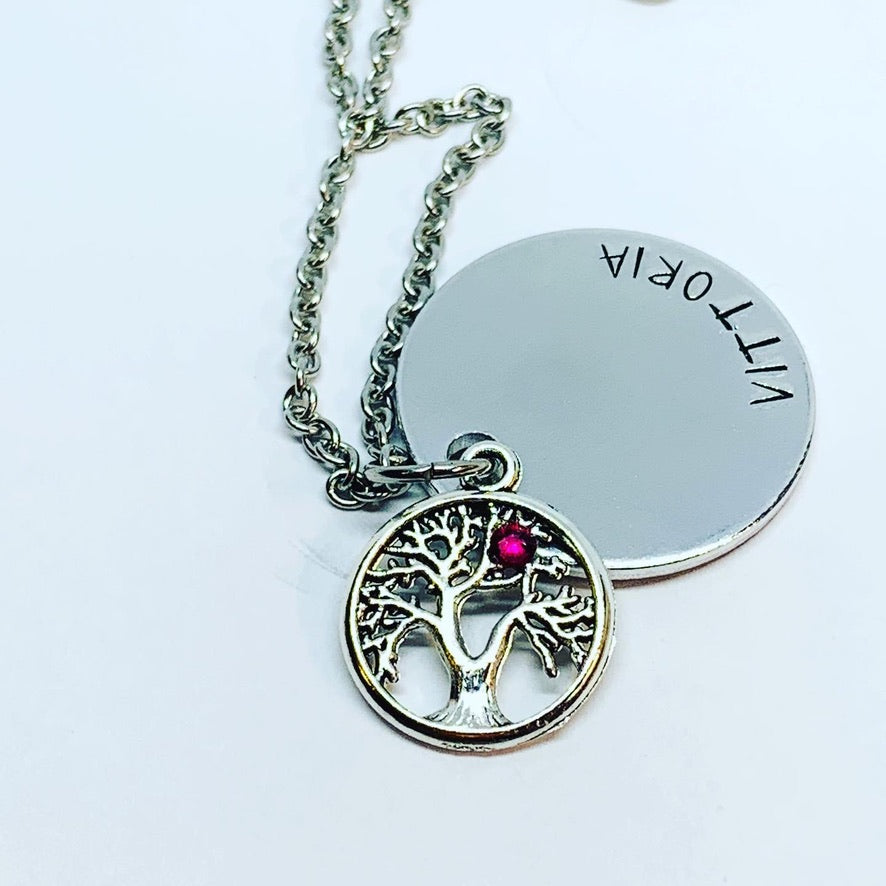 Tree of Life (Birthstone Optional) - Hand Stamped Necklace - Personalize Me!