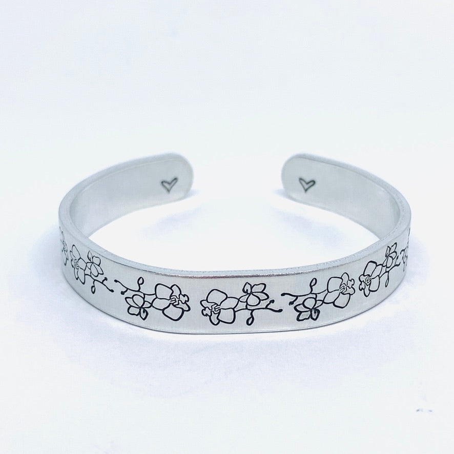 Orchids - Hand Stamped Cuff Bracelet