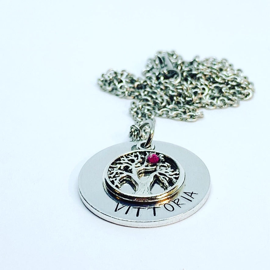 Tree of Life (Birthstone Optional) - Hand Stamped Necklace - Personalize Me!