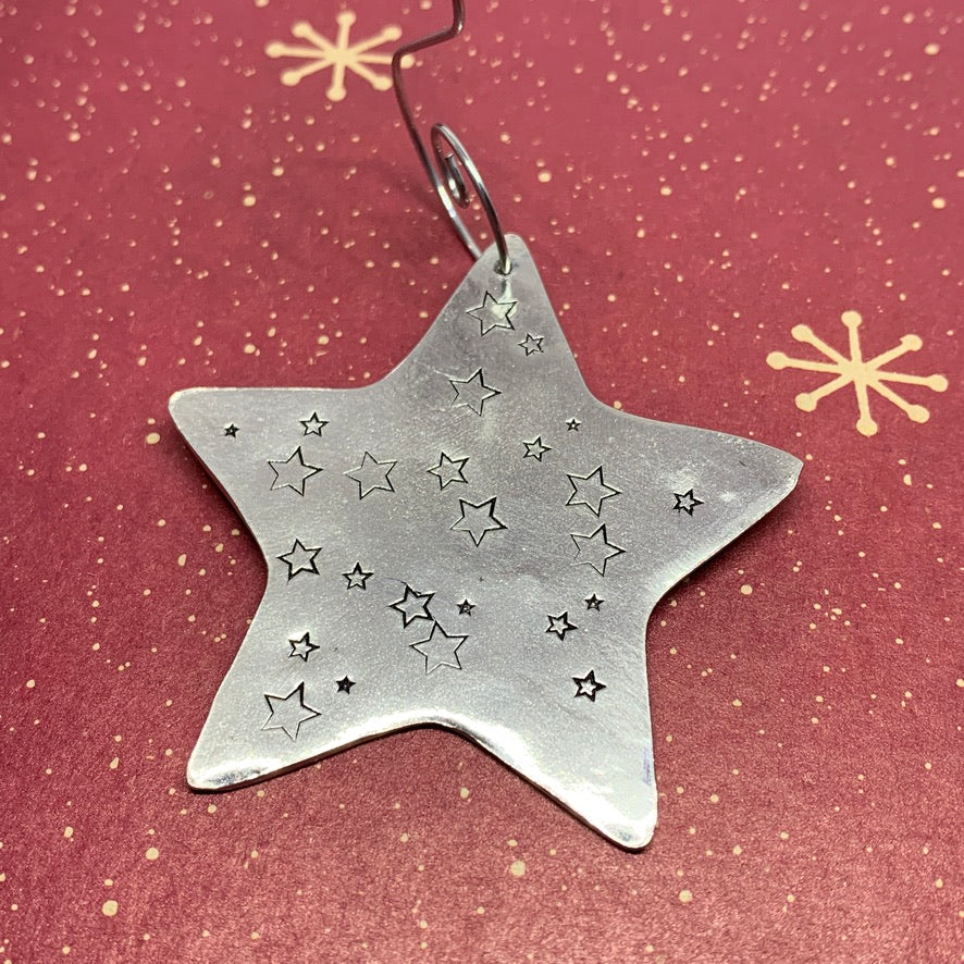Oh Holy Night - Hand Stamped Ornament | Pewter Star Ornament | Christmas Ornament Religious | Hand Crafted Pewter Ornament | Holiday | Tree Decoration