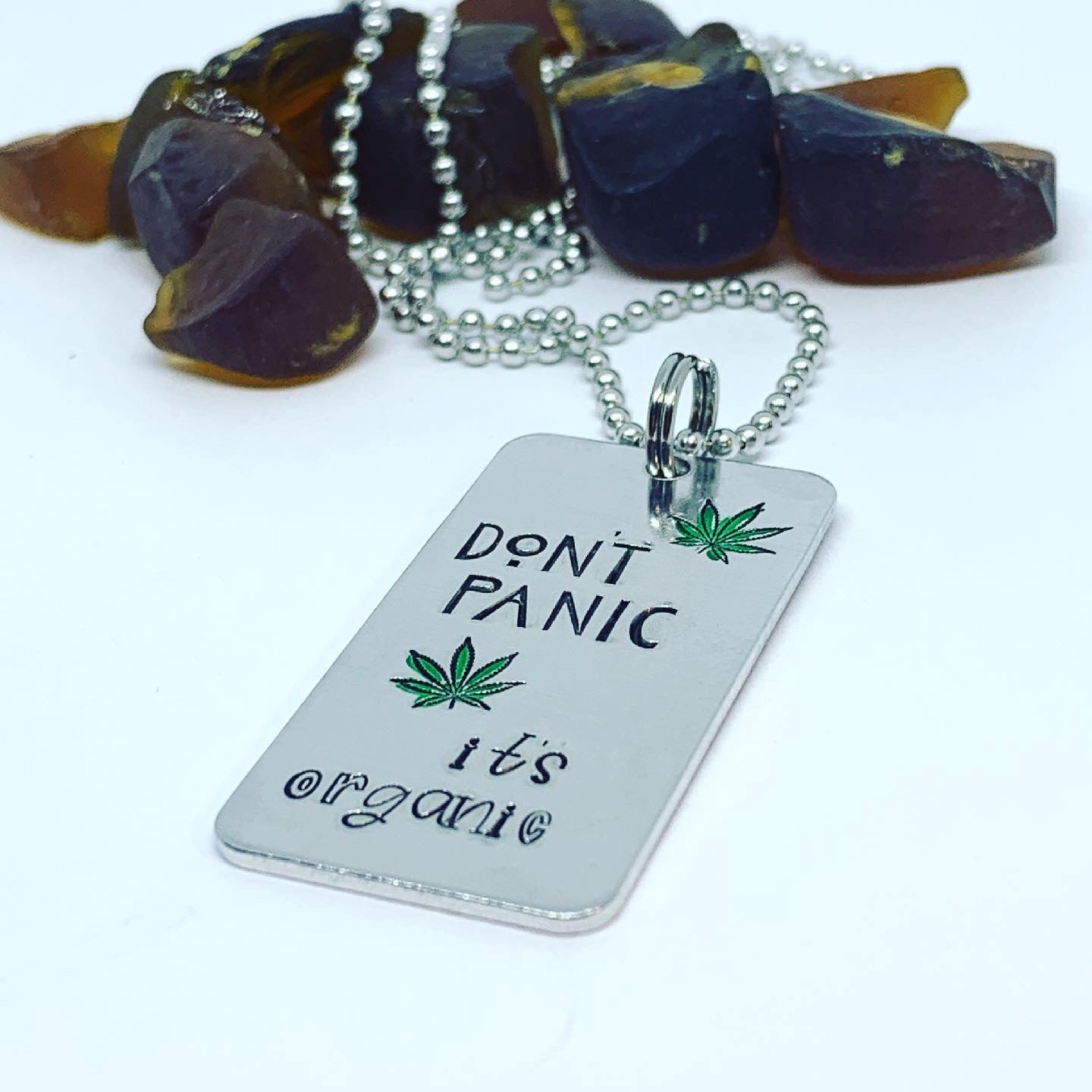 Don't Panic It's Organic Key Ring | Necklace | Earrings | Hemp | Marijuana | Hand Painted | Pot Leaf | Let It Go | CBD