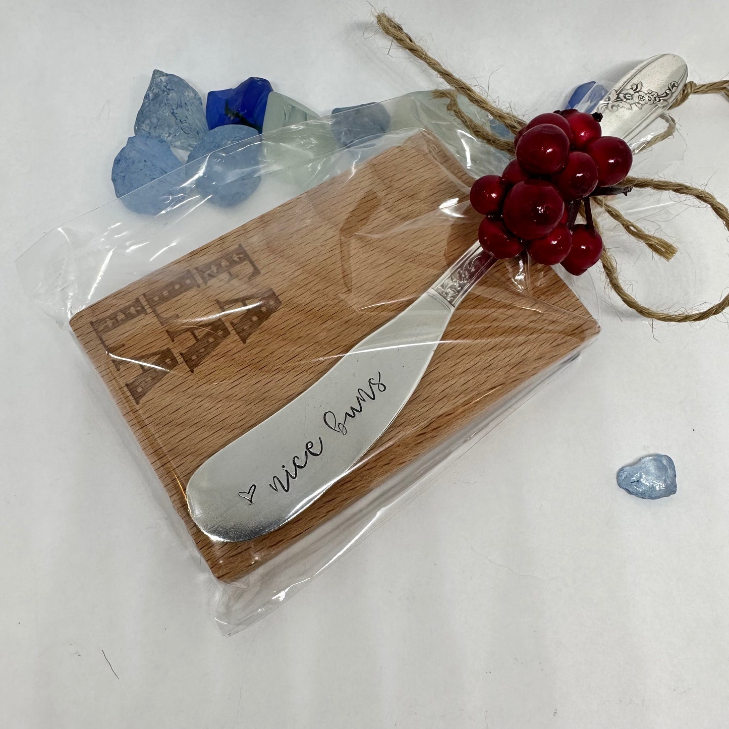 Gift Set - Vintage Silver Plated Hand Stamped Butter Knife & Cutting Board | Cheese Knife | Charcuterie