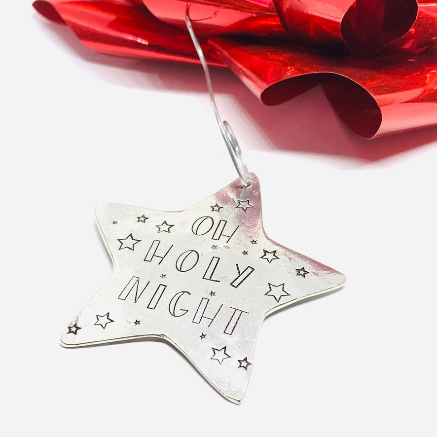 Oh Holy Night - Hand Stamped Ornament | Pewter Star Ornament | Christmas Ornament Religious | Hand Crafted Pewter Ornament | Holiday | Tree Decoration