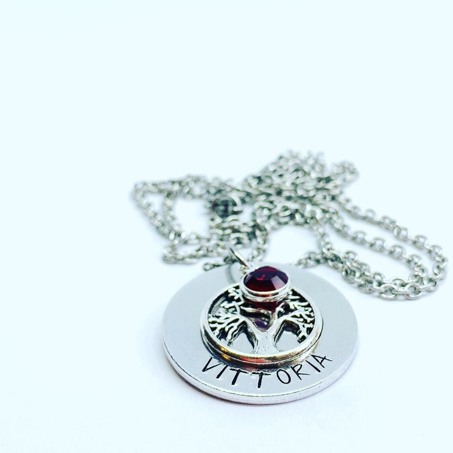 Tree of Life (Birthstone Optional) - Hand Stamped Necklace - Personalize Me!