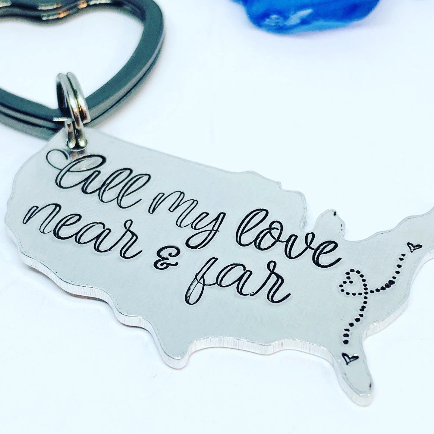 All My Love Near & Far USA Key Ring | Custom Personalized Missing You Friendship US Map | Keychain | Keychain | Long Distance BFF | Friendship Gift