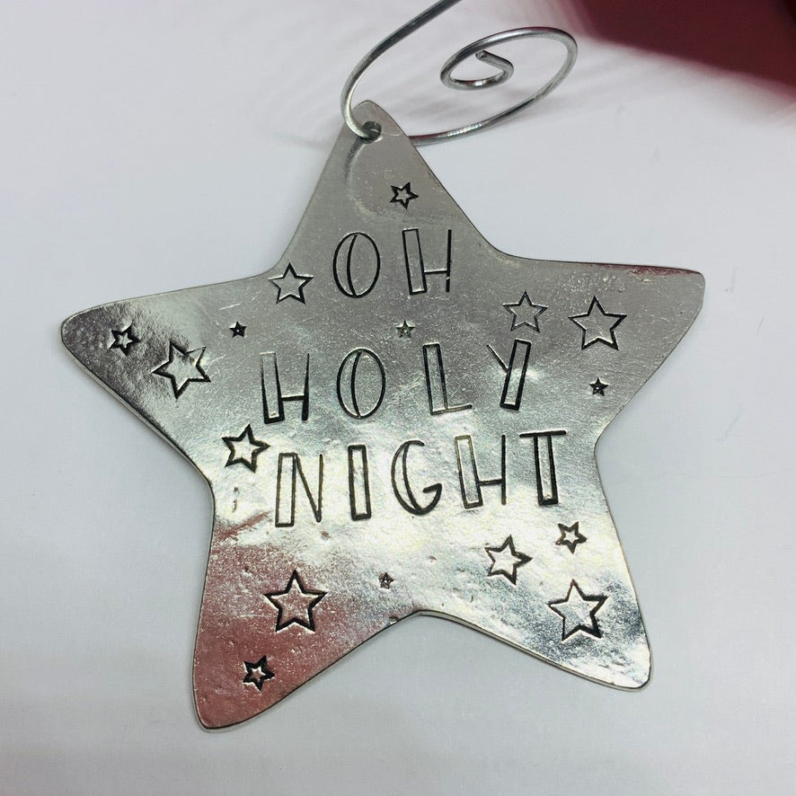 Oh Holy Night - Hand Stamped Ornament | Pewter Star Ornament | Christmas Ornament Religious | Hand Crafted Pewter Ornament | Holiday | Tree Decoration