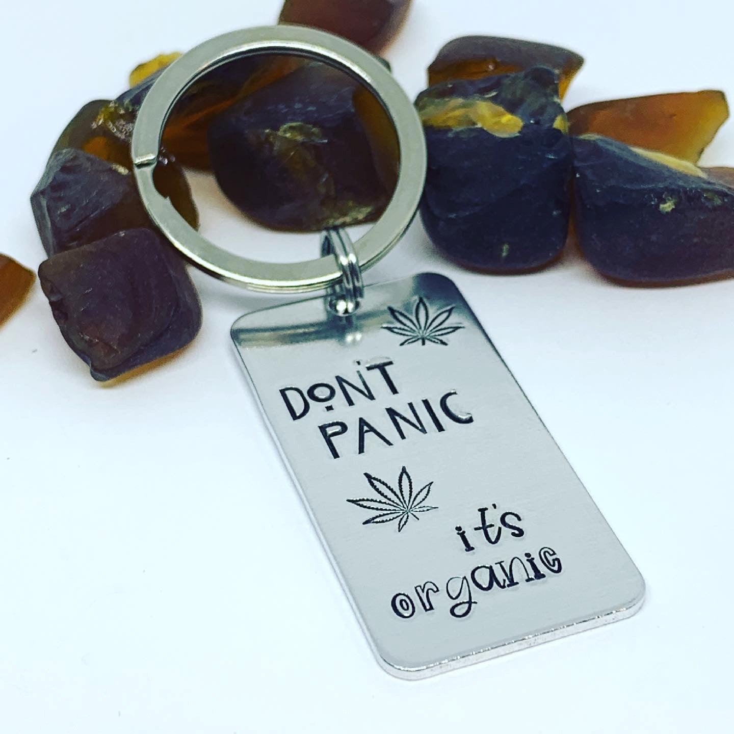 Don't Panic It's Organic Key Ring | Necklace | Earrings | Hemp | Marijuana | Hand Painted | Pot Leaf | Let It Go | CBD