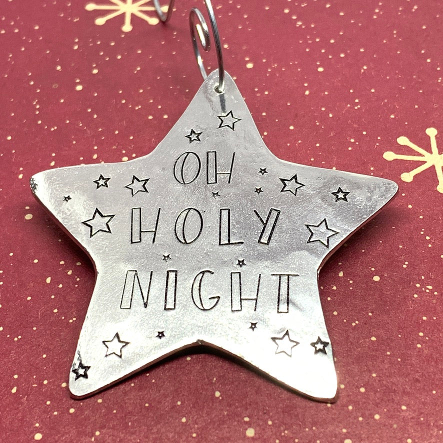 Oh Holy Night - Hand Stamped Ornament | Pewter Star Ornament | Christmas Ornament Religious | Hand Crafted Pewter Ornament | Holiday | Tree Decoration