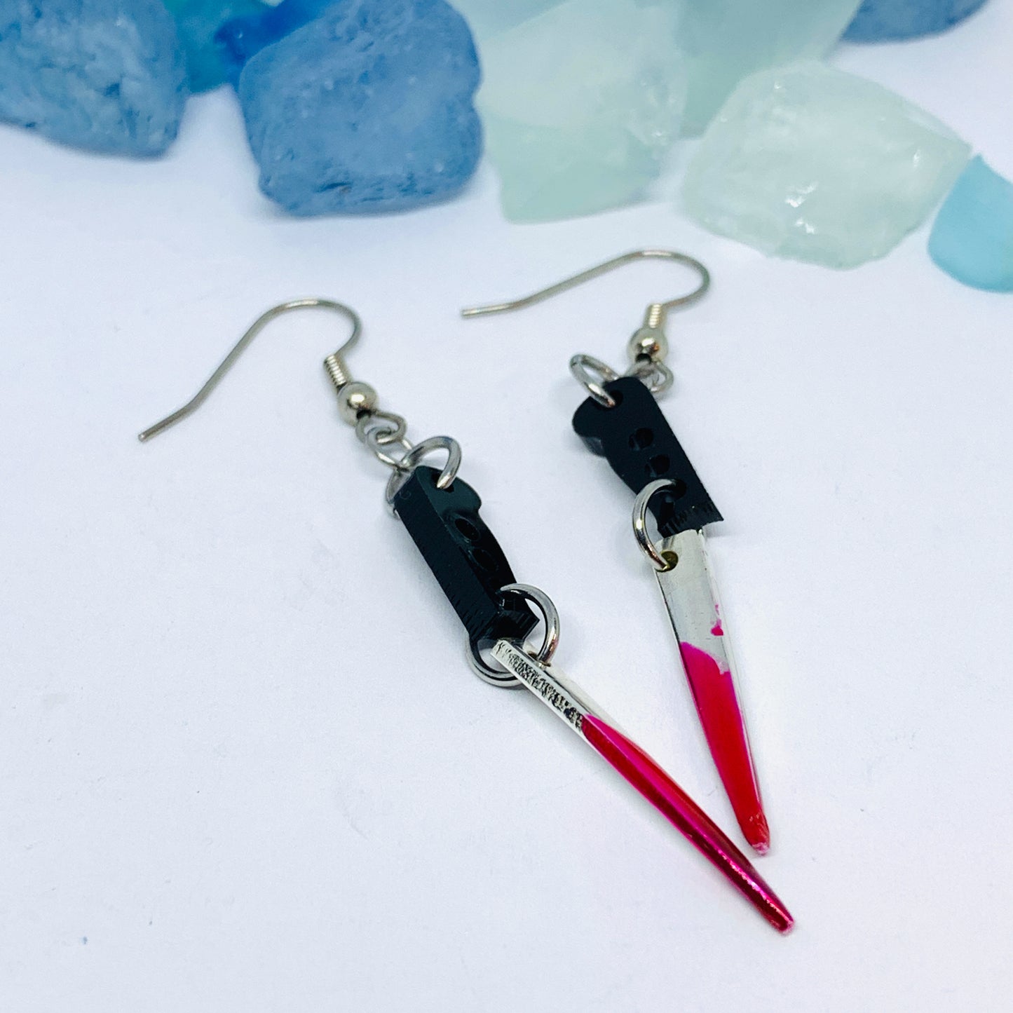 "Bloody Knife" Vintage Silverware Fork Tine Earrings w/ Silver Wires & Backs | Halloween Jewelry | Knife Earrings | Fake Blood Knife Jewelry