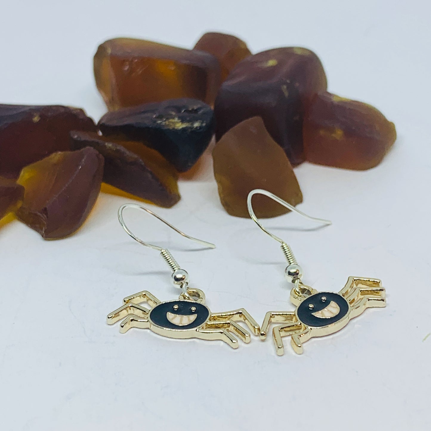 Black Spider Enamel Earrings with Silver Wires and Backs | Arachnid Earrings | Fall Jewelry | Spider Earrings | Halloween Earrings
