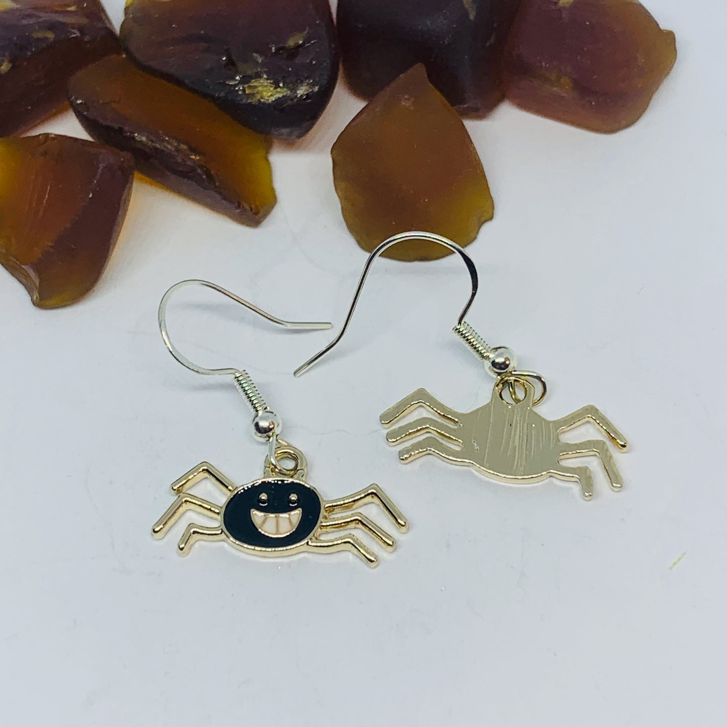 Black Spider Enamel Earrings with Silver Wires and Backs | Arachnid Earrings | Fall Jewelry | Spider Earrings | Halloween Earrings