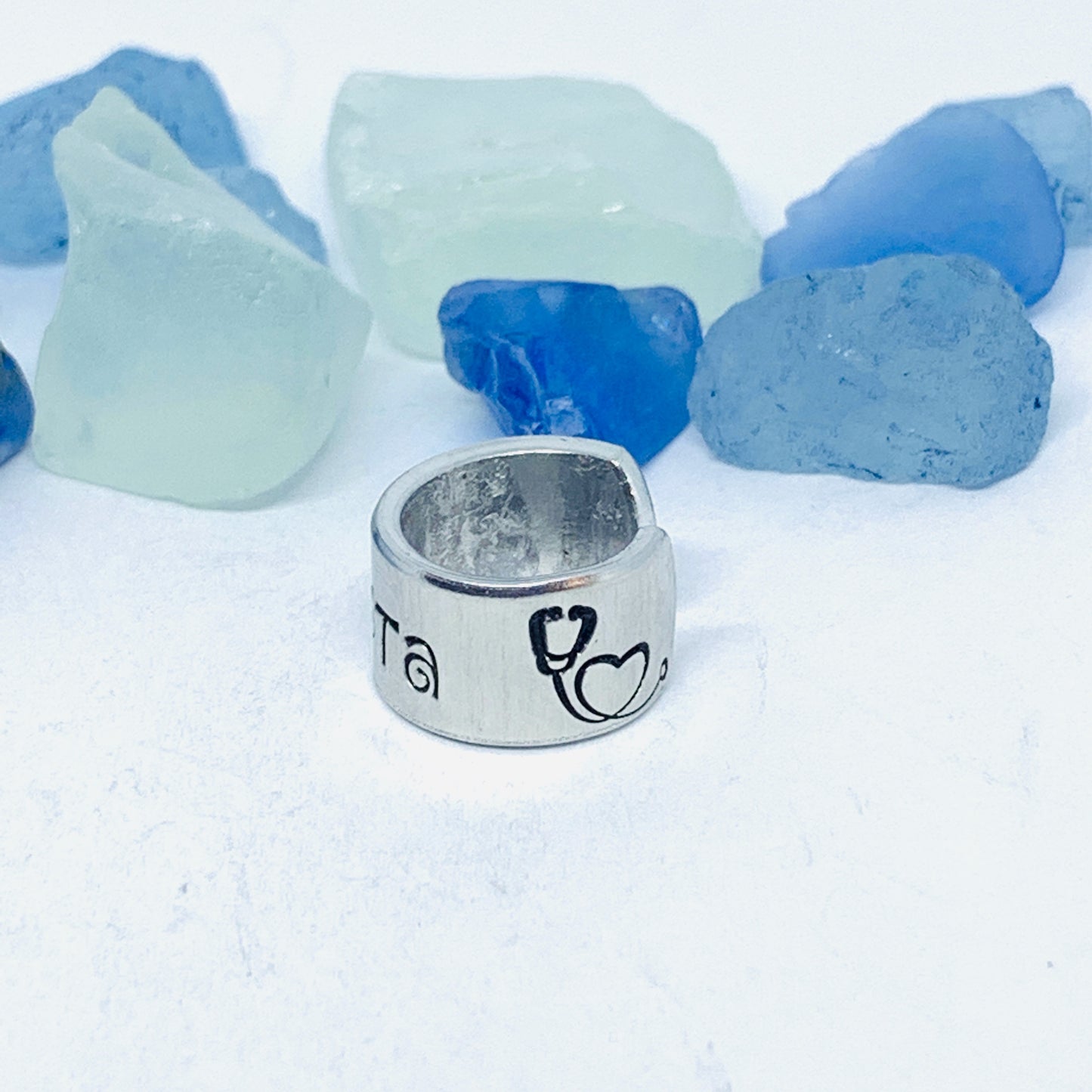 Hand Stamped Personalized Stethoscope ID Tag ID Ring - Nurses Doctors Veterinarians Techs | Littman Charm | Stethoscope Identification