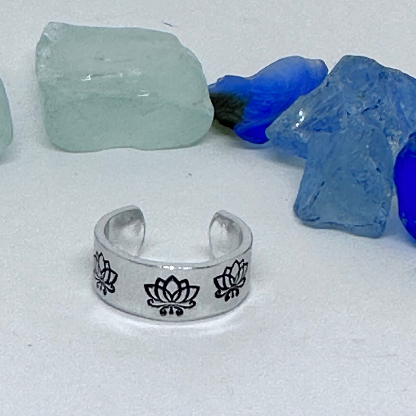 Lotus Flowers(s) Hand Stamped Toe Ring | July Birth Flower Ring | Om Minimalist Toe Ring | Mother Daughter Ring Set | BFFs Rings | Yoga Zen
