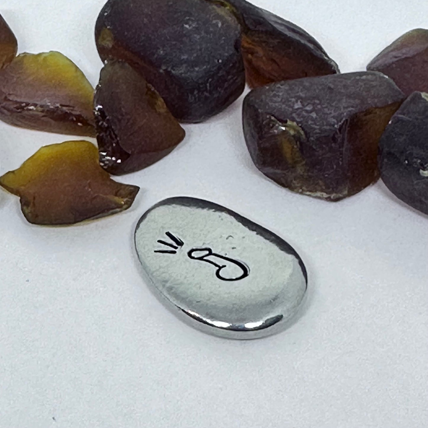 Penis Pewter Pocket Pebble | Rub Me! I Squirt! | Adult Pocket Stone | Two-sided Pocket Charm | Stamped Metal Worry Stone | Fun Adult Gag