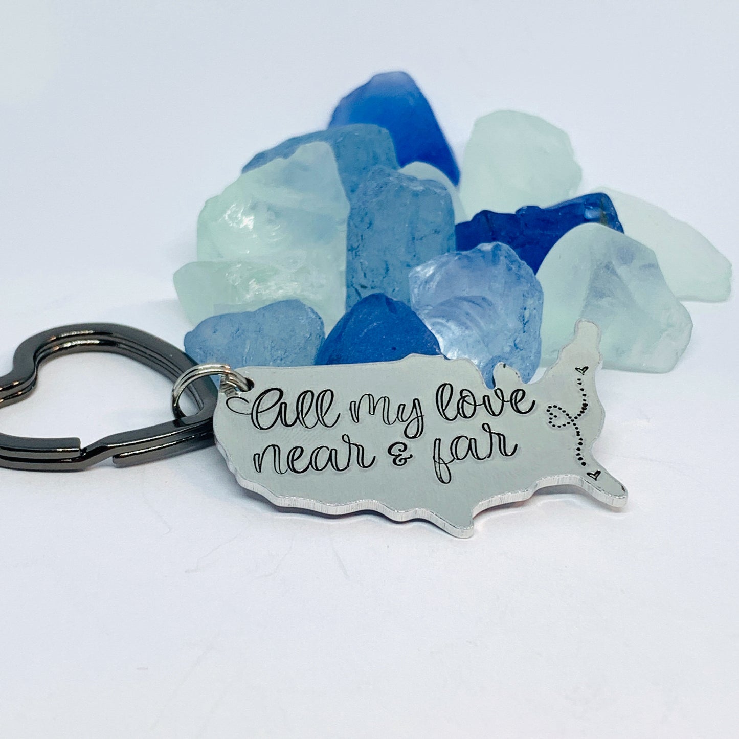 All My Love Near & Far USA Key Ring | Custom Personalized Missing You Friendship US Map | Keychain | Keychain | Long Distance BFF | Friendship Gift