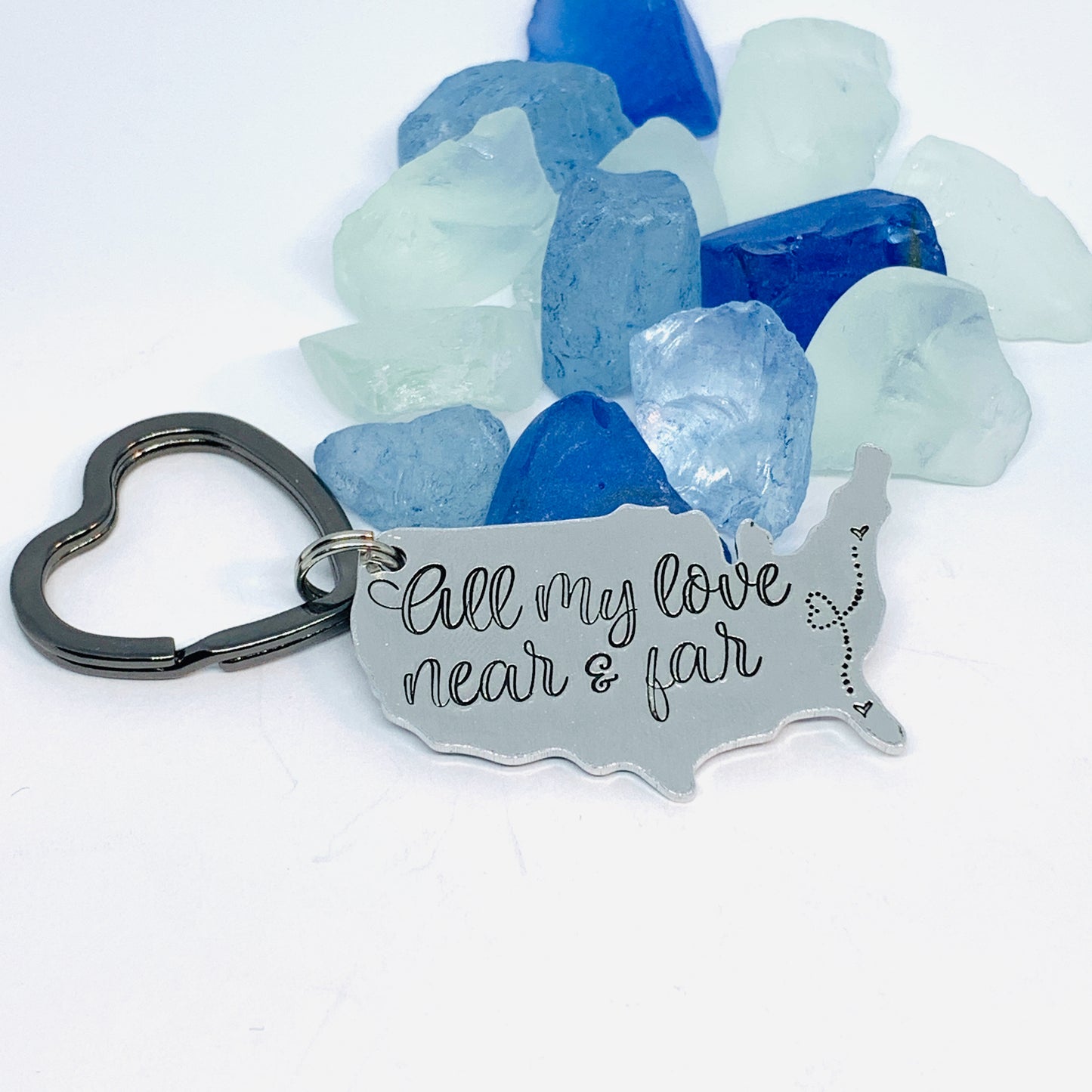 All My Love Near & Far USA Key Ring | Custom Personalized Missing You Friendship US Map | Keychain | Keychain | Long Distance BFF | Friendship Gift